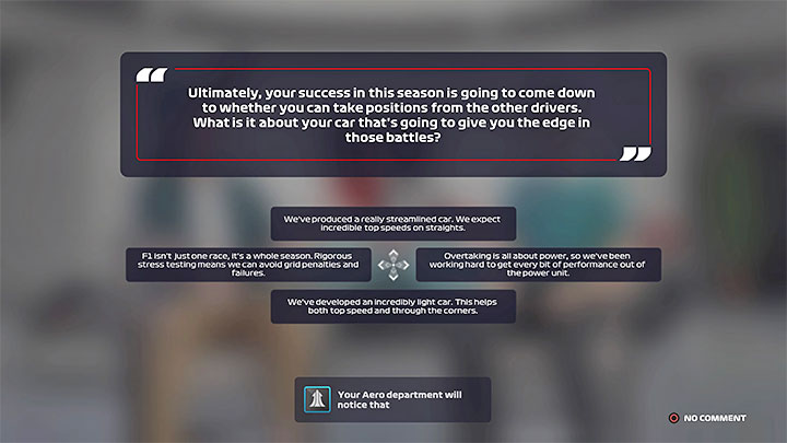 W przypadku trybu Mój zespół na sam koniec do zaliczenia jest też wywiad z Willem Buxtonem z różnymi odpowiedziami do wyboru - F1 22: Kariera - porady i zarządzanie zespołem - F1 22 - poradnik do gry
