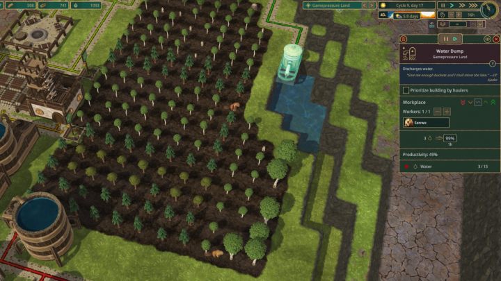 Innym sposobem na nawadnianie terenu podczas suszy jest postawieni budynku Wylewacz w odpowiedni miejscu - Timberborn: Porady na start - lista - Timberborn - poradnik do gry