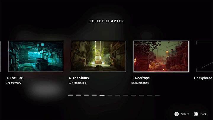 W śledzeniu postępów pomaga opcja wyboru rozdziału dostępna w menu głównym gry - Stray: Najważniejsze informacje o wspomnieniach - Stray - poradnik do gry