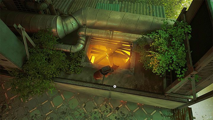 Na dachu może poprosić B-12 o przetłumaczenie schematu - Stray: Slumsy (The Slums), rozdział 4 - solucja, opis przejścia - Stray - poradnik do gry