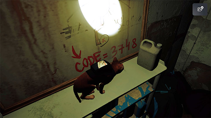 Popchnijcie puszkę zasłaniającą prawy dolny narożnik tablicy - Stray: Zagadka z kodem do zamkniętych drzwi - Mieszkanie (The Flat) - Stray - poradnik do gry