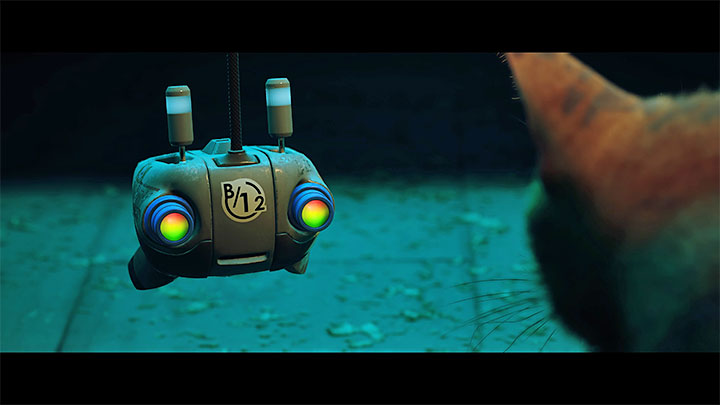 Z cut-scenki dowiecie się o poprawnym ściągnięciu świadomości i włączeniu B-12, który przez resztę gry będzie Waszym kompanem - Stray: Zagadka z ciałem do ściągnięcia B-12 - Mieszkanie (The Flat) - Stray - poradnik do gry