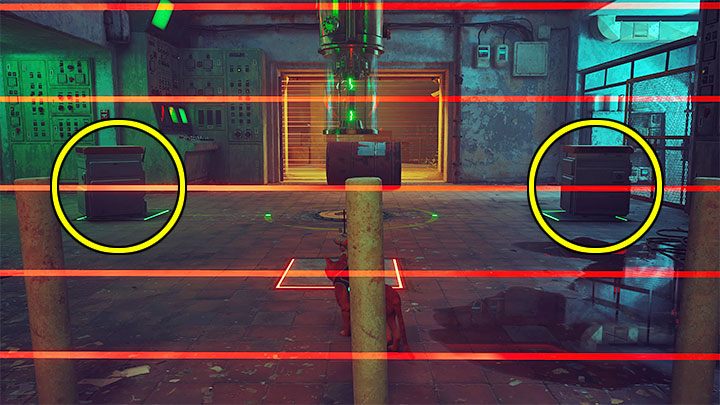 Musicie teraz ustawić 2 roboty na bocznych przyciskach - pokazuje to dołączony obrazek - Stray: Zagadka z baterią w fabryce - Śródmiasto (Midtown) - Stray - poradnik do gry