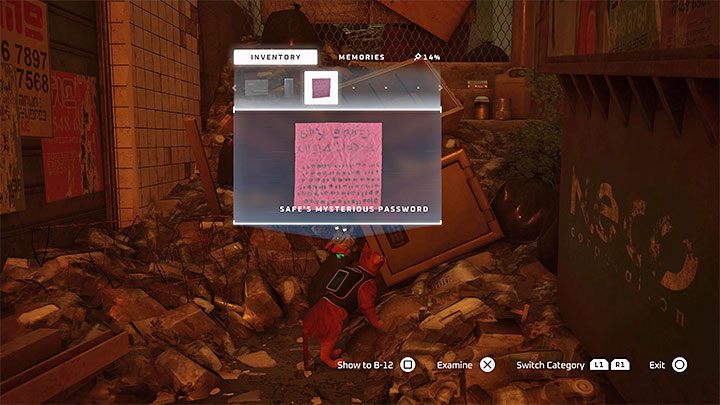 Do sejfu przyczepiona jest notatka z tajemniczym hasłem (Safe Mysterious Password) - Stray: Zagadka z sejfem i notatką z kodem binarnym - Slumsy (The Slums) - Stray - poradnik do gry