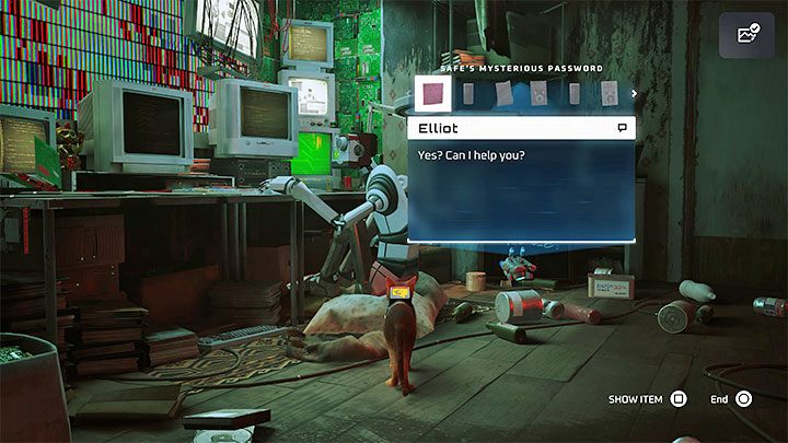 Elliot przebywa w pomieszczeniu na piętrze - Stray: Zagadka z sejfem i notatką z kodem binarnym - Slumsy (The Slums) - Stray - poradnik do gry