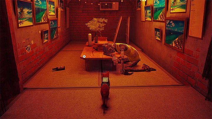 Zlokalizujcie teraz bar - wejście do niego jest niedaleko wielkiego hologramu - Stray: Śródmiasto (Midtown), rozdział 10 - solucja, opis przejścia - Stray - poradnik do gry