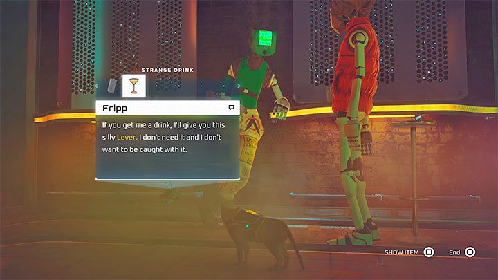 Mając drinka w inwentarzu zagadajcie do robota Frippa - Stray: Śródmiasto (Midtown), rozdział 10 - solucja, opis przejścia - Stray - poradnik do gry