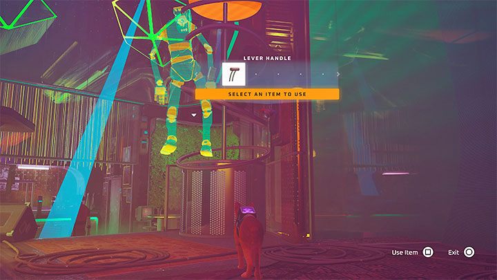 Nowy przedmiot może umieścić w mechanizmie dźwigni za DJ-ami - Stray: Śródmiasto (Midtown), rozdział 10 - solucja, opis przejścia - Stray - poradnik do gry