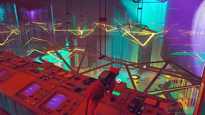 Znajdziecie się przy konsoli z 3 przyciskami - Stray: Śródmiasto (Midtown), rozdział 10 - solucja, opis przejścia - Stray - poradnik do gry