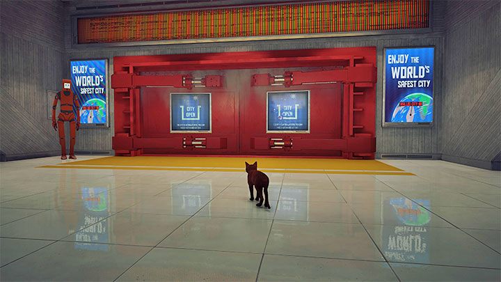 Opuśćcie w dowolnym momencie pomieszczenie kontrolne i udajcie się w prawo - Stray: Pomieszczenie kontrolne (Control Room), rozdział 12 - solucja, opis przejścia, zakończenie - Stray - poradnik do gry