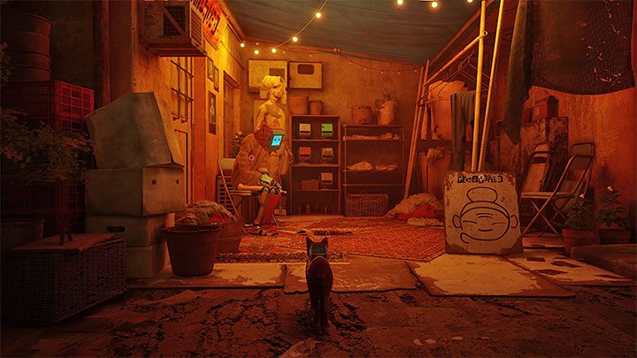 Podążajcie cały czas wąskimi alejkami, tymi samymi, którymi w przeciwną stronę szliście w drodze do slumsów na początku etapu 4 - Stray: Mapa slumsów (The Slums) - czy jest dostępna w grze? - Stray - poradnik do gry