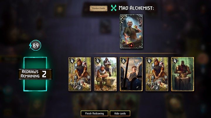 Początek partii w grze Gwint Mag Renegat otwiera faza doboru kart, w której otrzymacie 5 losowych kart na rękę - Gwent Rogue Mage: Walka - mechanika, zasady - Gwent Rogue Mage - poradnik do gry