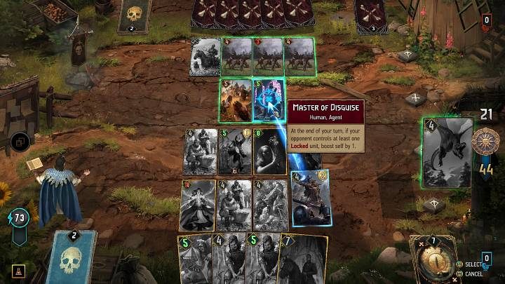 Walka w grze Gwent Rogue Mage jest turowa, co oznacza, że w danej kolejce możecie zagrać jedną kartę z ręki, a następnie trzeba kliknąć ikonę monety po prawej stronie, aby przeciwnik mógł oddać swój ruch - Gwent Rogue Mage: Walka - mechanika, zasady - Gwent Rogue Mage - poradnik do gry