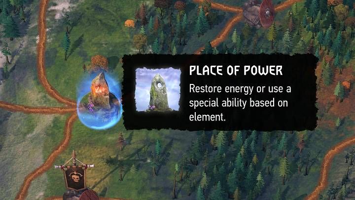 Miejsca Mocy zostały oznaczone charakterystyczną ikoną kamiennego pomnika ze znakiem odpowiedniego koloru - Gwent Rogue Mage: Mapa - Gwent Rogue Mage - poradnik do gry