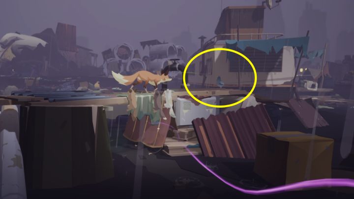 Przechodząc przez wysypisko, znajdziecie kilka małych kawałków jedzenia oraz gołębia siedzącego na drewnianej desce - Endling: Noc 28 - solucja, opis przejścia - Endling - poradnik do gry