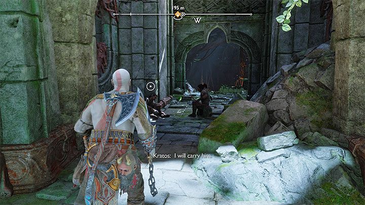Dotrzyjcie do rannego Frejra - Kratos podniesie go i zacznie przenosić - God of War Ragnarok: Stworzenia z przepowiedni (Creatures of Prophecy) - solucja, opis przejścia - God of War Ragnarok - poradnik do gry