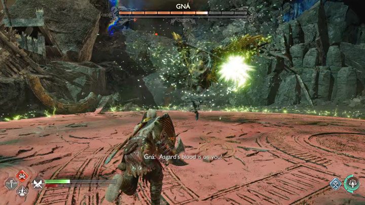 Ładowanie broni w powietrzu - To niebieski atak, ale ma bardziej ofesywny charakter - God of War Ragnarok: Jak pokonać bossa Królowa walkirii Gna (Valkyrie Queen Gna)? - God of War Ragnarok - poradnik do gry