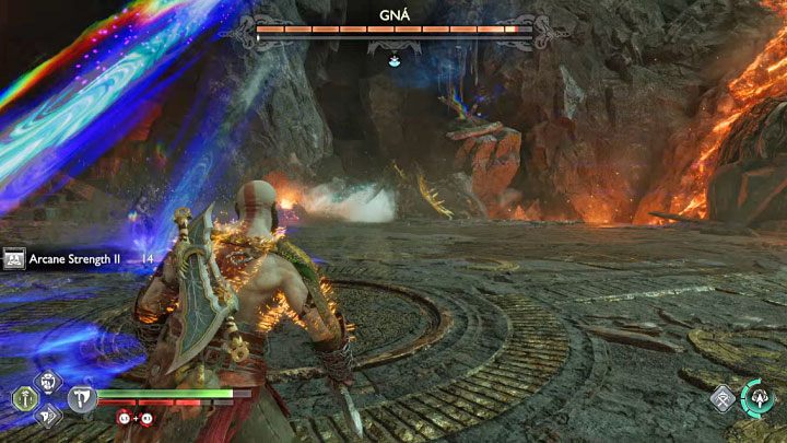 Bombardowanie areny pociskami - Musicie odskakiwać w bok - God of War Ragnarok: Jak pokonać bossa Królowa walkirii Gna (Valkyrie Queen Gna)? - God of War Ragnarok - poradnik do gry