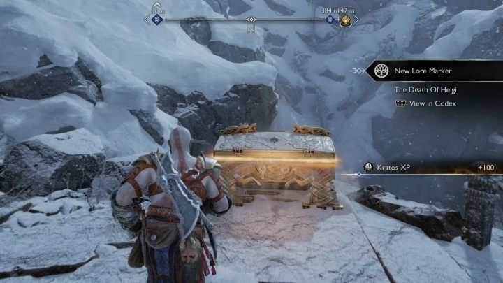 Skrzynia leży obok Wiedzy o świecie, znaczniku historycznym o nazwie Śmierć Helgi - God of War Ragnarok: Opuszczony Posterunek (The Derelict Outpost), Midgard - sekrety, znajdźki - God of War Ragnarok - poradnik do gry