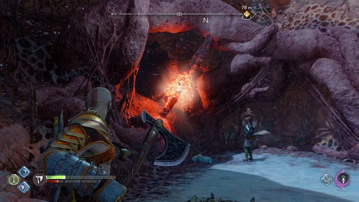 Górna część Kanionów (The Canynos) będzie zablokowana, musicie usunąć wszystkie czerwone połączenia za jednym razem, rzucając toporem pod odpowiedniej kątem - God of War Ragnarok: Tajemnica Piasków (Secret of the Sands) - solucja, opis przejścia - God of War Ragnarok - poradnik do gry