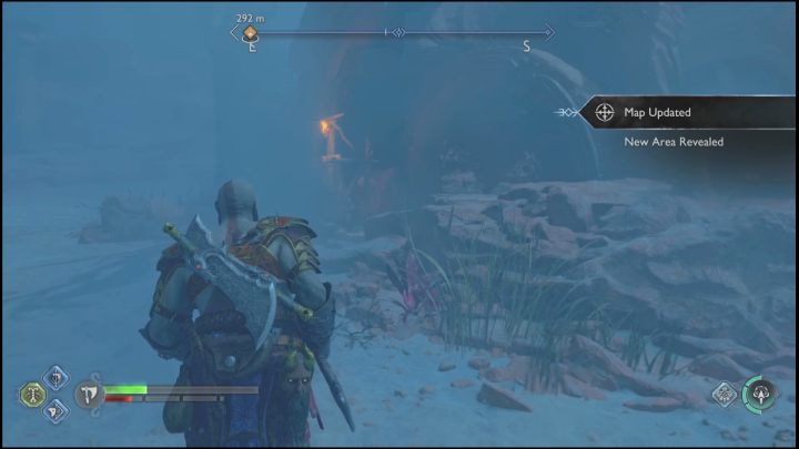 Wejście do jaskini prowadzi do Wyrwy (The Below), regionu położonego pod Pustkowiem (The Barrens) - God of War Ragnarok: Tajemnica Piasków (Secret of the Sands) - solucja, opis przejścia - God of War Ragnarok - poradnik do gry