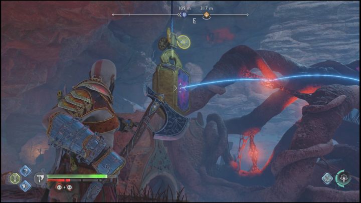 Przeskoczcie z powrotem i podejdźcie do miejsca, na którym przed chwilą leżała blokada - God of War Ragnarok: Tajemnica Piasków (Secret of the Sands) - solucja, opis przejścia - God of War Ragnarok - poradnik do gry