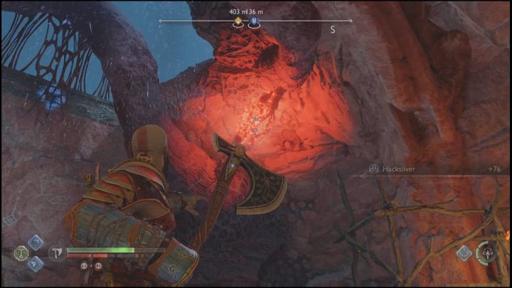 Nad skrzynią znajduje się jedno czerwone połączenie - God of War Ragnarok: Tajemnica Piasków (Secret of the Sands) - solucja, opis przejścia - God of War Ragnarok - poradnik do gry