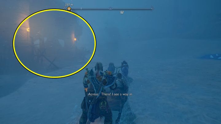 Zbliżcie się do miejsca zaznaczonego na mapie i odnajdźcie wejście do jaskini - God of War Ragnarok: Pieśń Piasków (Song of the Sands) - solucja, opis przejścia - God of War Ragnarok - poradnik do gry