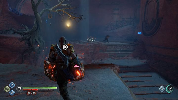 Rzućcie topór w kryształ na podłodze i poczekajcie, aż blokada zostanie usunięta - God of War Ragnarok: Pieśń Piasków (Song of the Sands) - solucja, opis przejścia - God of War Ragnarok - poradnik do gry