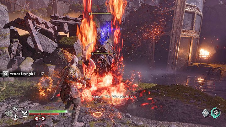 W niektórych miejscach na polu bitwy trzeba przyciągać się do górnych półek i łatwiej dotrzeć też dzięki temu do wrogów atakujących na dystans - God of War Ragnarok: Wojujące światy (The Realms at War) - solucja, opis przejścia - God of War Ragnarok - poradnik do gry