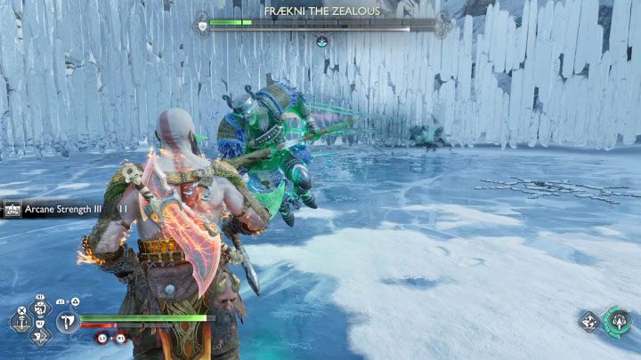 Niebezpiecznym atakiem Fraekni jest też czerwona szarża - odskakujcie w bok żeby uniknąć zderzenia i otrzymania dużych obrażeń - God of War Ragnarok: Jak pokonać berserka Fraekni Gorliwa (Fraekni the Zealous)? - God of War Ragnarok - poradnik do gry