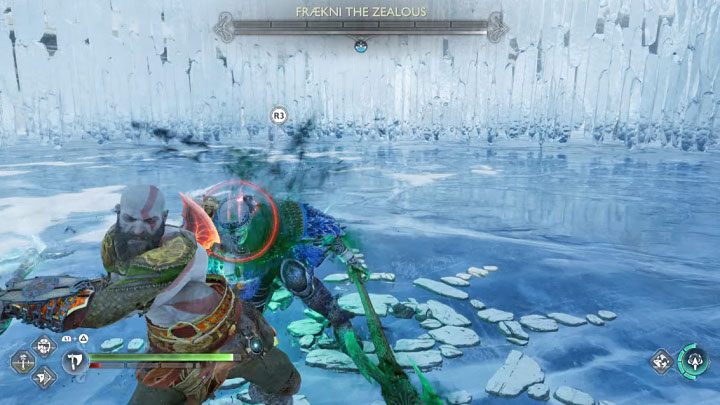 Po wyczerpaniu całego paska energii Fraekni pojawi się możliwość odpalenia egzekucji na bossie - wciśnijcie R3 - God of War Ragnarok: Jak pokonać berserka Fraekni Gorliwa (Fraekni the Zealous)? - God of War Ragnarok - poradnik do gry