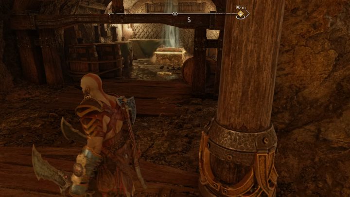 Zniszczcie blokadę używając strzały Sigil i Ostrzy Chaosu, aby dostać się do skrzyni - God of War Ragnarok: Tunele Myrkr (Myrkr Tunnels), Svartalfheim - serkrety, znajdźki - God of War Ragnarok - poradnik do gry