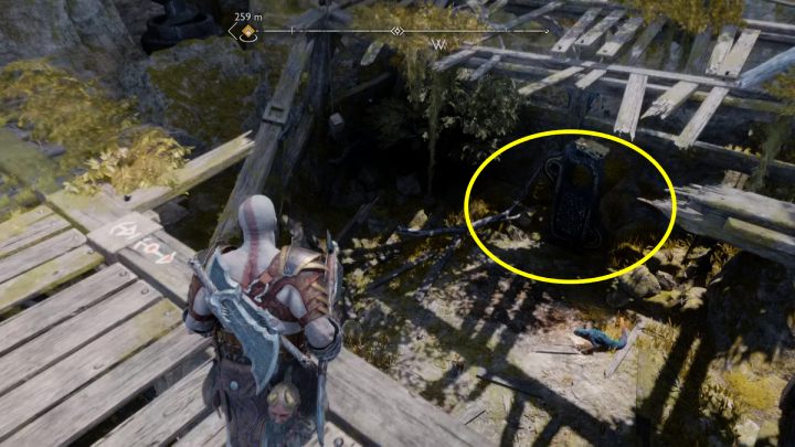 Runy są pod drewnianą platformą - God of War Ragnarok: Platforma Modvitnira (Modvitnirs Rig), Svartalfheim - sekrety, znajdźki - God of War Ragnarok - poradnik do gry