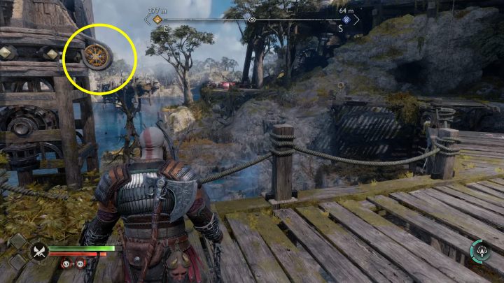 Rozbijcie tarczę, aby dostać się na kolejny obszar - God of War Ragnarok: Platforma Modvitnira (Modvitnirs Rig), Svartalfheim - sekrety, znajdźki - God of War Ragnarok - poradnik do gry