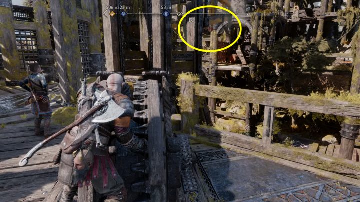 Gdy wejdziecie na pierwszy poziom, podejdźcie do dźwigu i opuśćcie platformę przy pomocy Ostrzy Chaosu - God of War Ragnarok: Platforma Althjofa (Althjofs Rig), Svartalfheim - sekrety, znajdźki - God of War Ragnarok - poradnik do gry