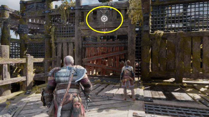 Przeskoczcie na drugą stronę i podpalcie czerwoną beczkę z paliwem, aby rozwalić deski blokujące drogę - God of War Ragnarok: Platforma Althjofa (Althjofs Rig), Svartalfheim - sekrety, znajdźki - God of War Ragnarok - poradnik do gry