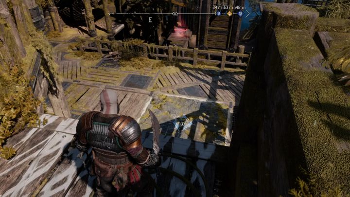 Skręćcie w lewo i przejdźcie po drewnianej konstrukcji na dalszy teren platformy - God of War Ragnarok: Platforma Althjofa (Althjofs Rig), Svartalfheim - sekrety, znajdźki - God of War Ragnarok - poradnik do gry