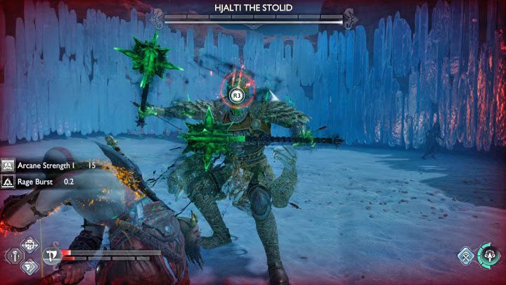 Po wyczerpaniu całego paska energii Hjalti pojawi się możliwość odpalenia egzekucji na bossie - wciśnijcie R3 - God of War Ragnarok: Jak pokonać berserka Hjalti Spokojna (Hjalti the Stolid)? - God of War Ragnarok - poradnik do gry