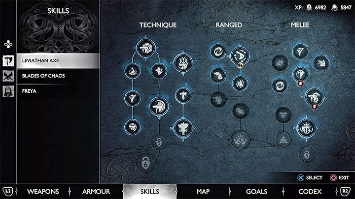 Każda z głównych broni Kratosa ma swoją osobną zakładkę z umiejętnościami - God of War Ragnarok: Najlepsze umiejętności Kratosa - God of War Ragnarok - poradnik do gry