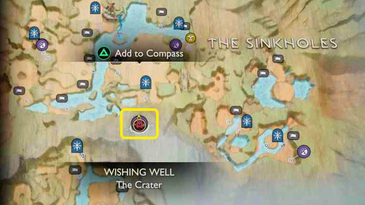 Studnię Życzeń znajdziecie w miejscu zaznaczonym na powyższym obrazku - God of War Ragnarok: Zdobywanie składników do craftingu - God of War Ragnarok - poradnik do gry