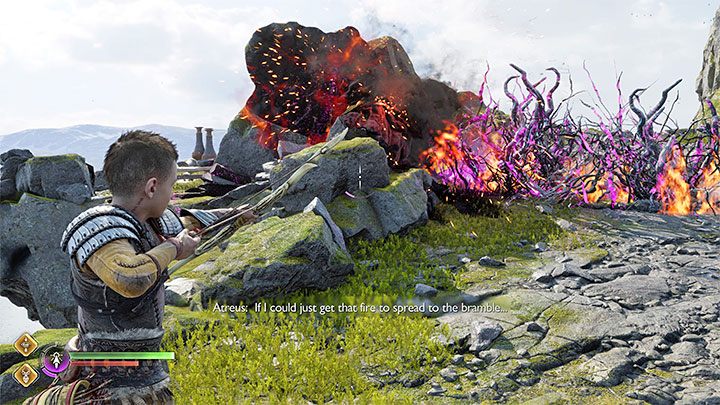 Napotkacie barykadę z krzaków i jest to prosta zagadka środowiskowa - God of War Ragnarok: Uciekinier (The Runaway) - solucja, opis przejścia - God of War Ragnarok - poradnik do gry