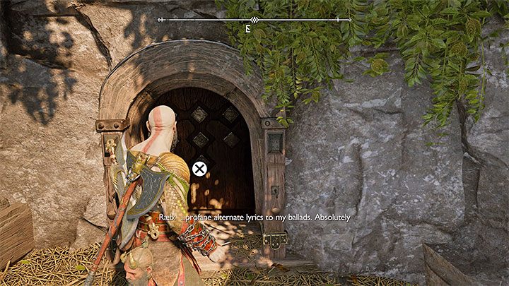 Po dotarciu do wioski krasnoludów udajcie się na południe i wejdźcie do tawerny Raeba (powyższy obrazek) - God of War Ragnarok: Ukryte zakończenie (Pogrzeb wikinga) - solucja, opis przejścia - God of War Ragnarok - poradnik do gry