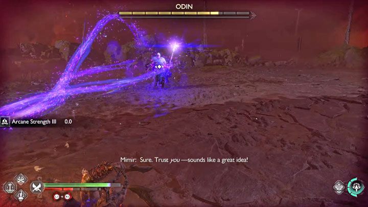 Częsty atak bossa to strzelanie serią pocisków - jest to zwykły atak i możecie go blokować, przy czym macie mało czasu na przytrzymanie przycisku bloku - God of War Ragnarok: Odyn (Odin) - jak pokonać finałowego bossa? - God of War Ragnarok - poradnik do gry