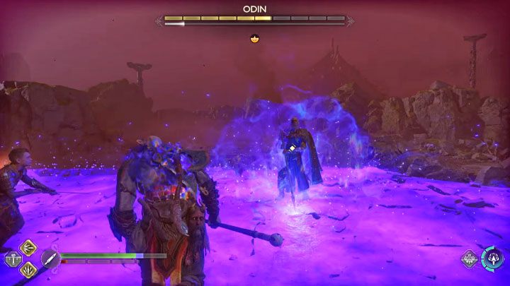 Po tym jak boss straci 3 fragmenty paska zdrowia dojdzie do rozbicia areny na kilka części przedzielonych małymi przepaściami - God of War Ragnarok: Odyn (Odin) - jak pokonać finałowego bossa? - God of War Ragnarok - poradnik do gry