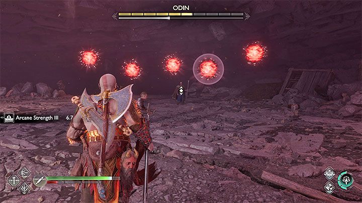 Jeden z ataków bossa może doprowadzić do pojawienia się dużych czerwonych pocisków - God of War Ragnarok: Odyn (Odin) - jak pokonać finałowego bossa? - God of War Ragnarok - poradnik do gry