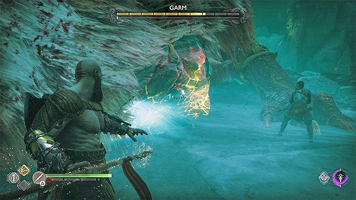Tak samo jak w pierwszym pojedynku Garm będzie rzucał się w stronę Kratosa - God of War Ragnarok: Jak pokonać Garma (pościg i druga walka)? - God of War Ragnarok - poradnik do gry