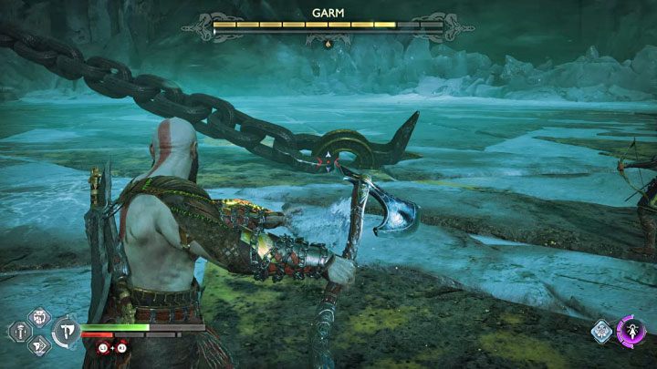 Garm może wykonać czerwony atak łańcuchem - God of War Ragnarok: Jak pokonać Garma (pierwsza walka)? - God of War Ragnarok - poradnik do gry