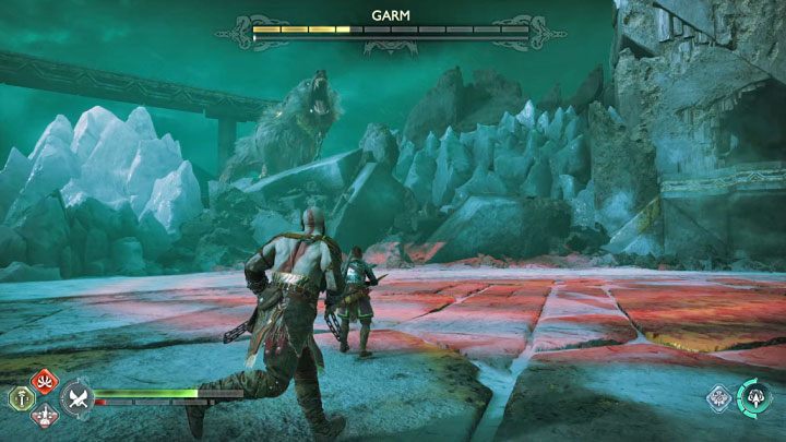 W końcowej części pojedynku Garm może zacząć ustawiać się na wzgórzu na obrzeżach areny - God of War Ragnarok: Jak pokonać Garma (pierwsza walka)? - God of War Ragnarok - poradnik do gry