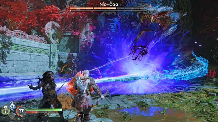 Od tego momentu walki Freja będzie Wam pomagała w osłabianiu Nidhogga, ale to jednak głównie od Was będzie zależało dalsze wyczerpywanie paska bossa - God of War Ragnarok: Jak pokonać Nidhogga, węża z Vanaheim? - God of War Ragnarok - poradnik do gry